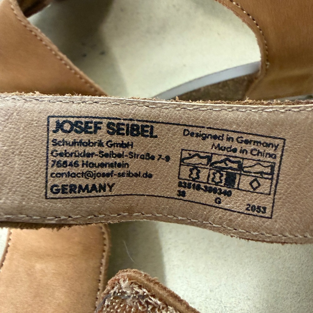 Josef Seibel Quinn 16 Cognac Tan Adjustable Comfort Wedge Sandal Size 38 EU 7 US - Picture 7 of 8